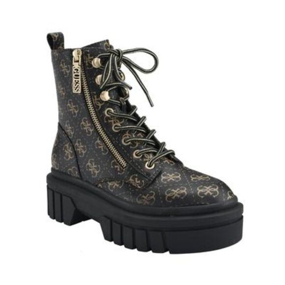 Guess Black/Gold Ferina Combat Lace up Boots - Picture 8 of 8